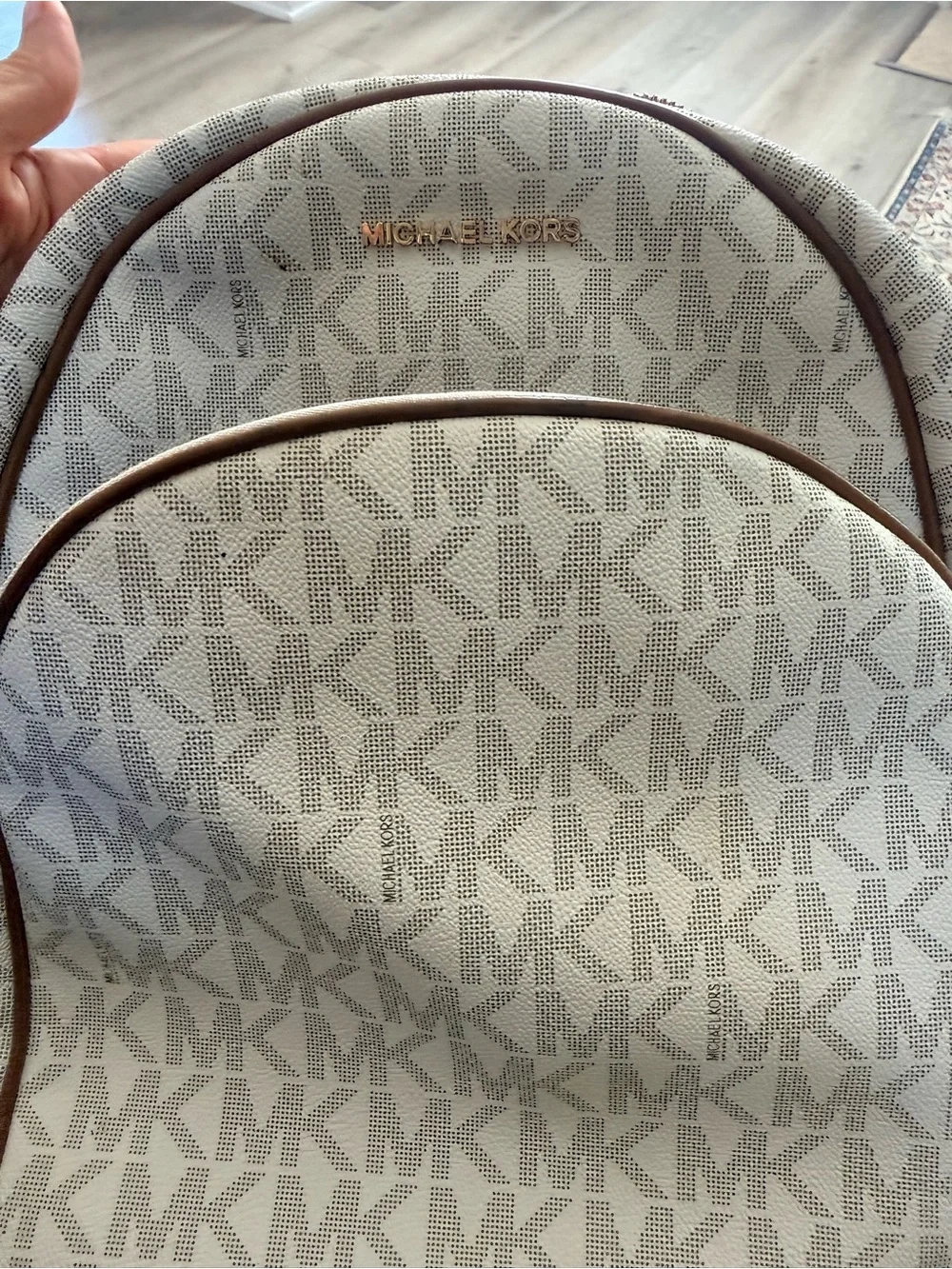 Michael Kors Cream & Brown MK Logo Backpack
